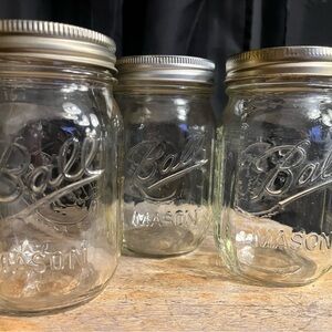 Vintage Ball Mason Glass 3 Jar Set - Clear Glass with Silver Lids